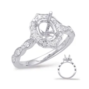 14K White Gold Vintage Style Diamond Engagement Ring