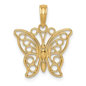 14K Yellow Gold Casted Open Back Filigree Solid Polished Finish Cut-out Butterfly Large Charm Pendant