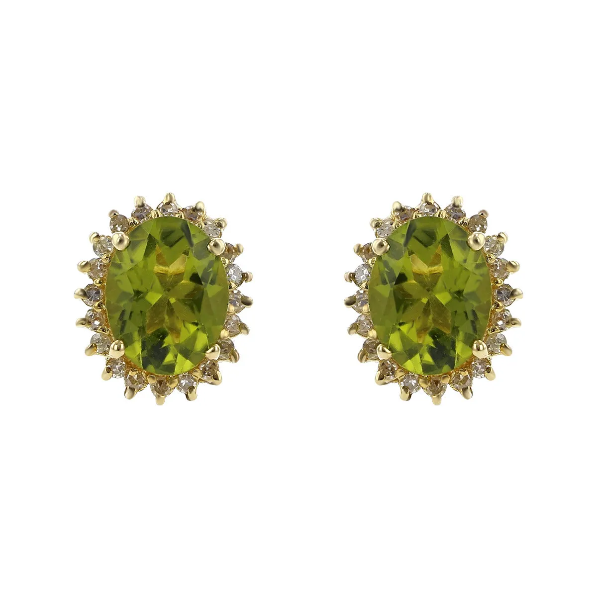 14K Yellow Gold Peridot and Diamond Stud Earrings