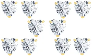 14k Yellow Gold Plated 1/2Ct Heart White Sapphire Set Of Five Stud Earrings