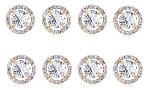 14k Yellow Gold Plated 4Ct Round White Sapphire Set Of Four Halo Stud Earrings