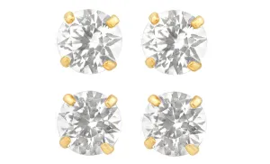 14k Yellow Gold Plated 4mm 4Ct Round White Sapphire Set Of Two Stud Earrings