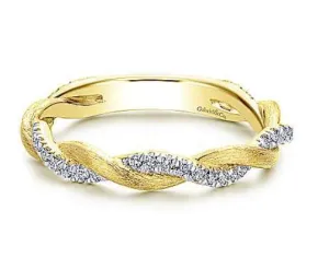 14K Yellow Gold Twisted Diamond Stackable Ring