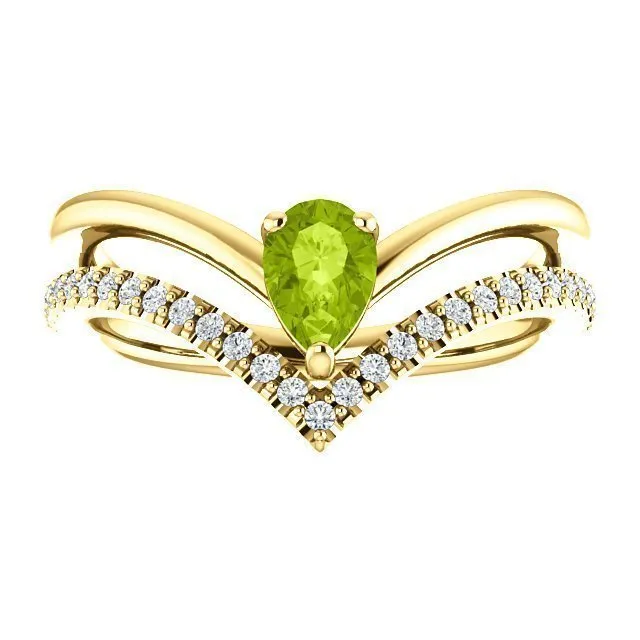 14KT GOLD  0.48 CT PERIDOT & 0.16 CTW DIAMOND NEGATIVE SPACE "V" RING