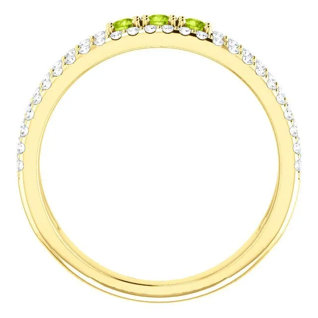 14KT GOLD .15 CTW PERIDOT & .25 CTW DIAMOND ACCENT NEGATIVE SPACE RING