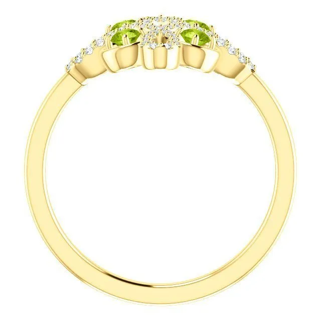 14KT GOLD .36 CTW PERIDOT & .16 CTW DIAMOND ACCENT CLOVER RING