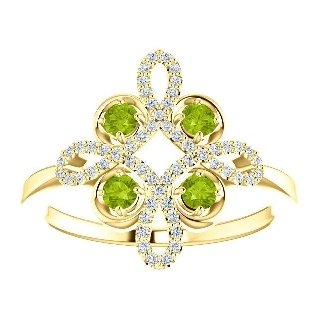 14KT GOLD .36 CTW PERIDOT & .16 CTW DIAMOND ACCENT CLOVER RING