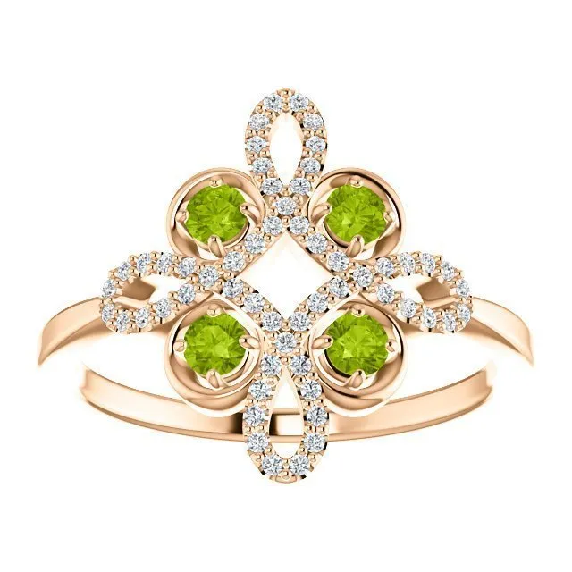 14KT GOLD .36 CTW PERIDOT & .16 CTW DIAMOND ACCENT CLOVER RING