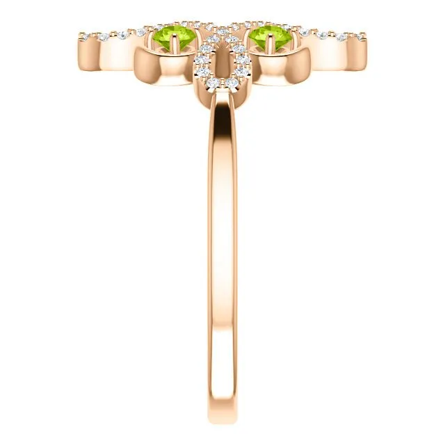 14KT GOLD .36 CTW PERIDOT & .16 CTW DIAMOND ACCENT CLOVER RING