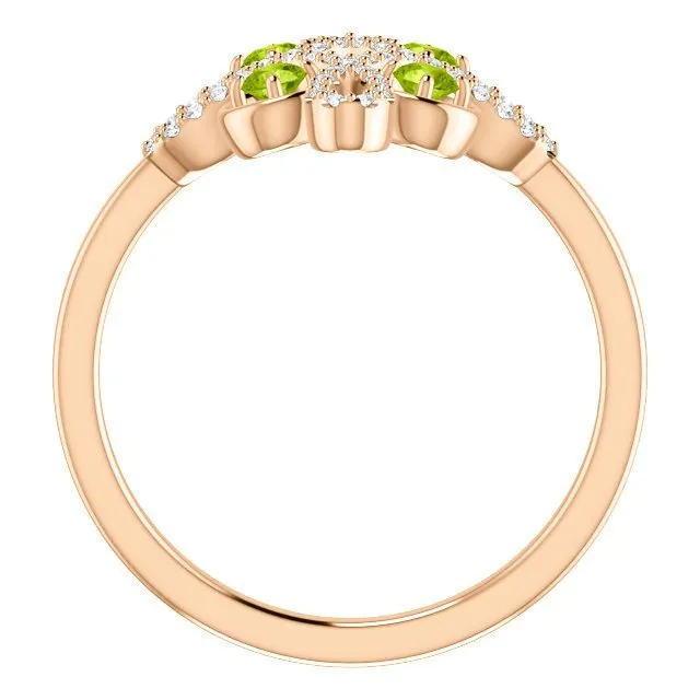 14KT GOLD .36 CTW PERIDOT & .16 CTW DIAMOND ACCENT CLOVER RING