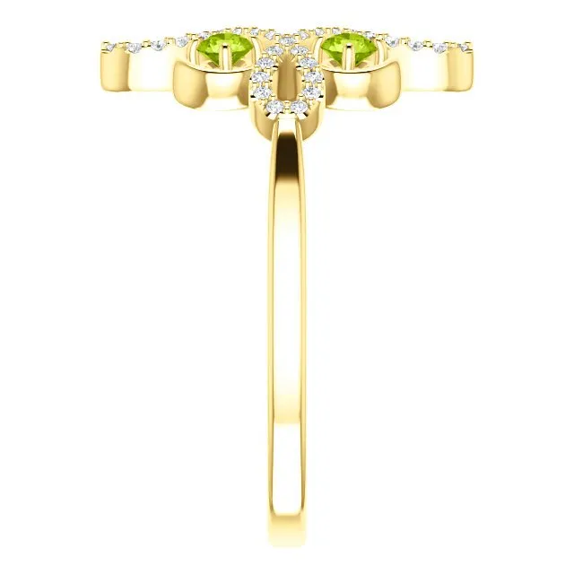 14KT GOLD .36 CTW PERIDOT & .16 CTW DIAMOND ACCENT CLOVER RING