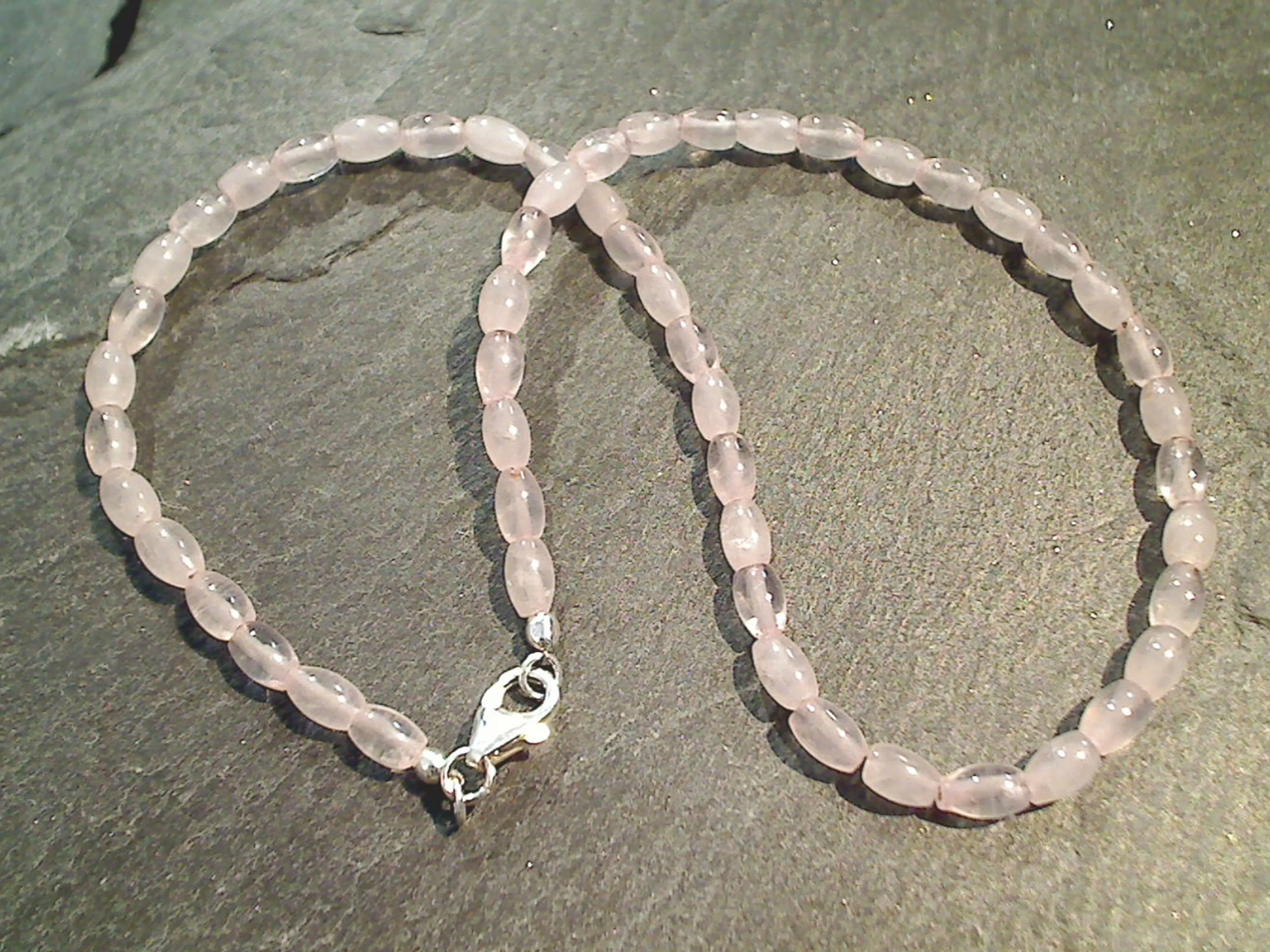 14" Rose Quartz, Sterling Silver 4MM Ovals Necklace