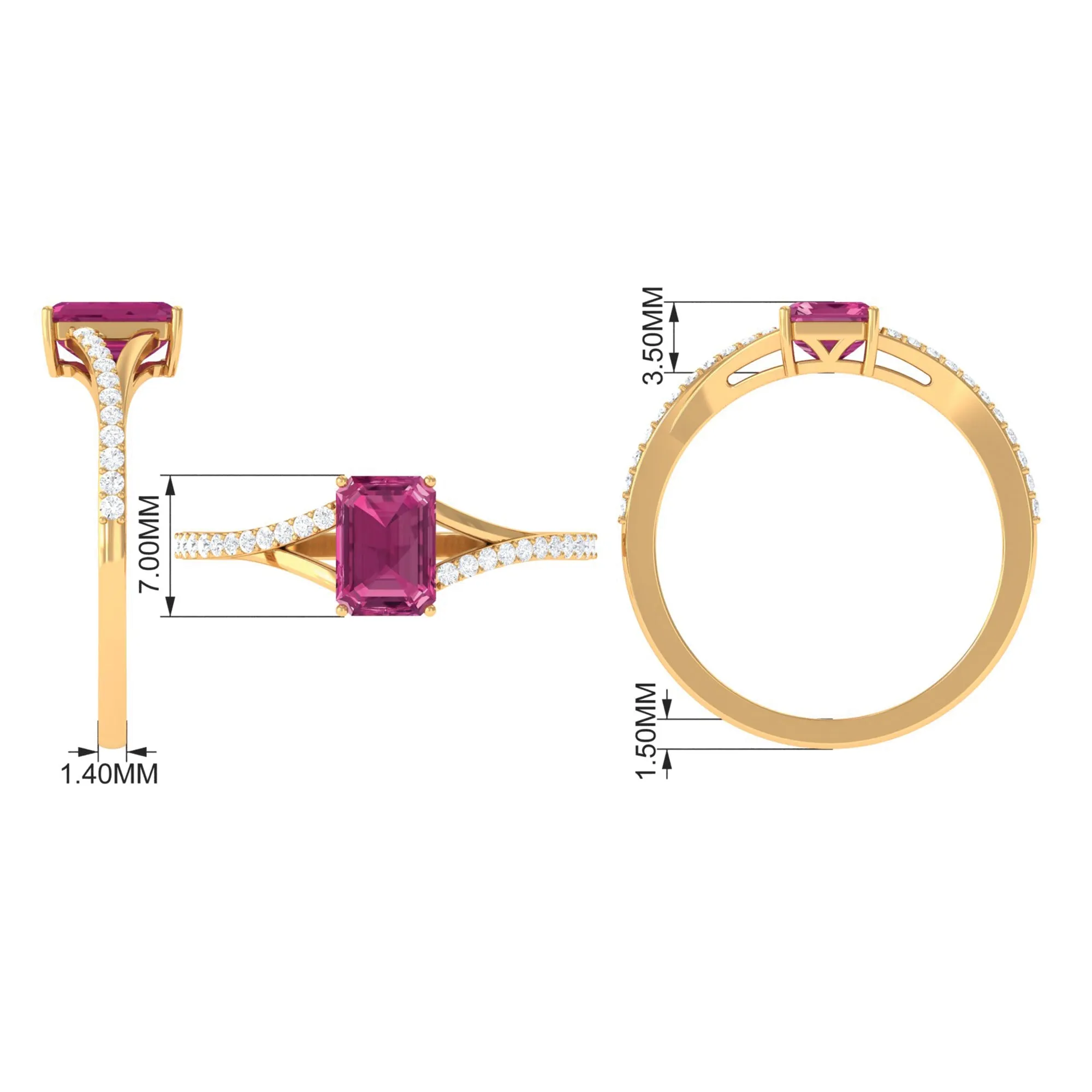 1.50 CT Natural Pink Tourmaline Solitaire Split Shank Ring with Diamond