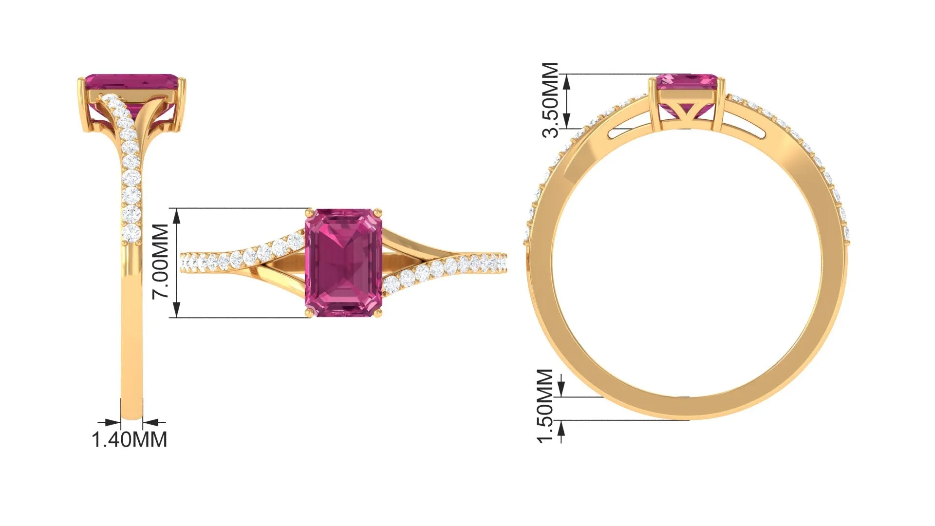 1.50 CT Natural Pink Tourmaline Solitaire Split Shank Ring with Diamond