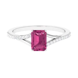 1.50 CT Natural Pink Tourmaline Solitaire Split Shank Ring with Diamond