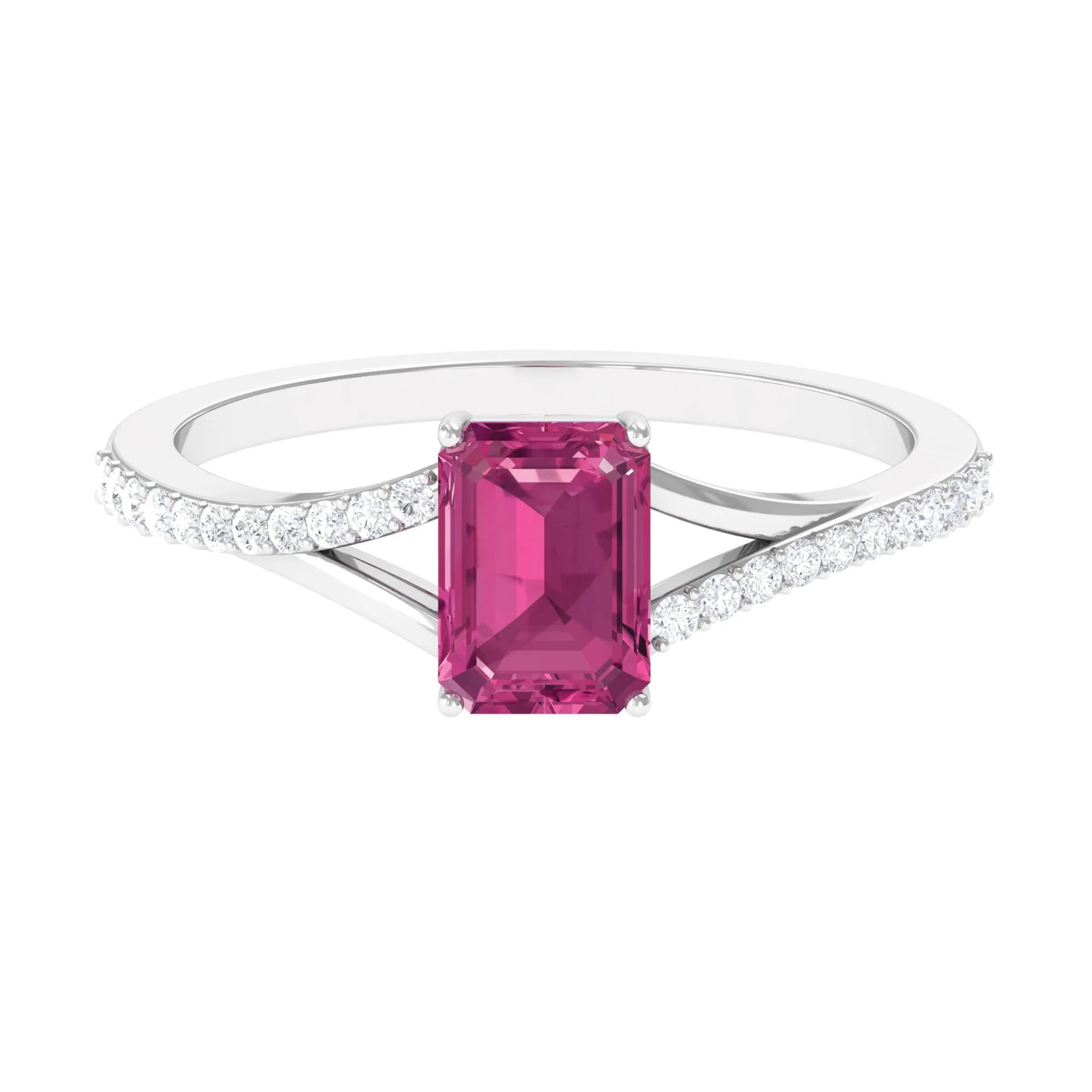 1.50 CT Natural Pink Tourmaline Solitaire Split Shank Ring with Diamond