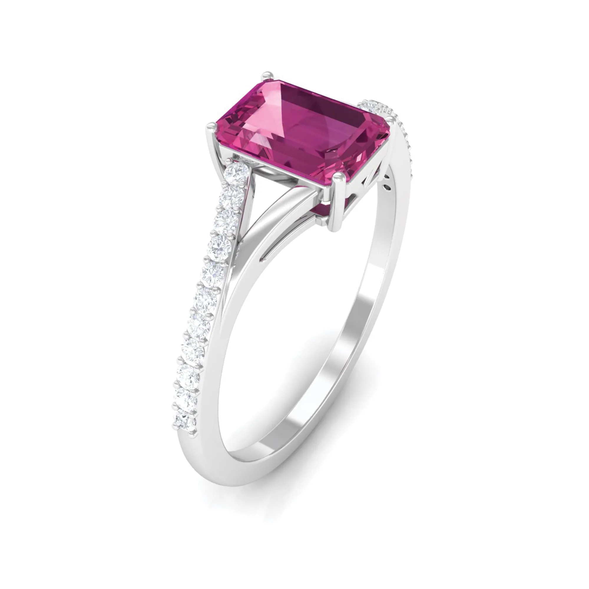 1.50 CT Natural Pink Tourmaline Solitaire Split Shank Ring with Diamond