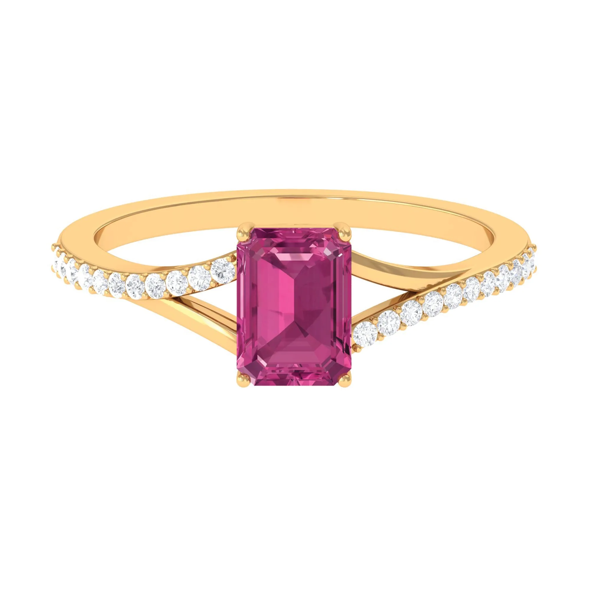 1.50 CT Natural Pink Tourmaline Solitaire Split Shank Ring with Diamond