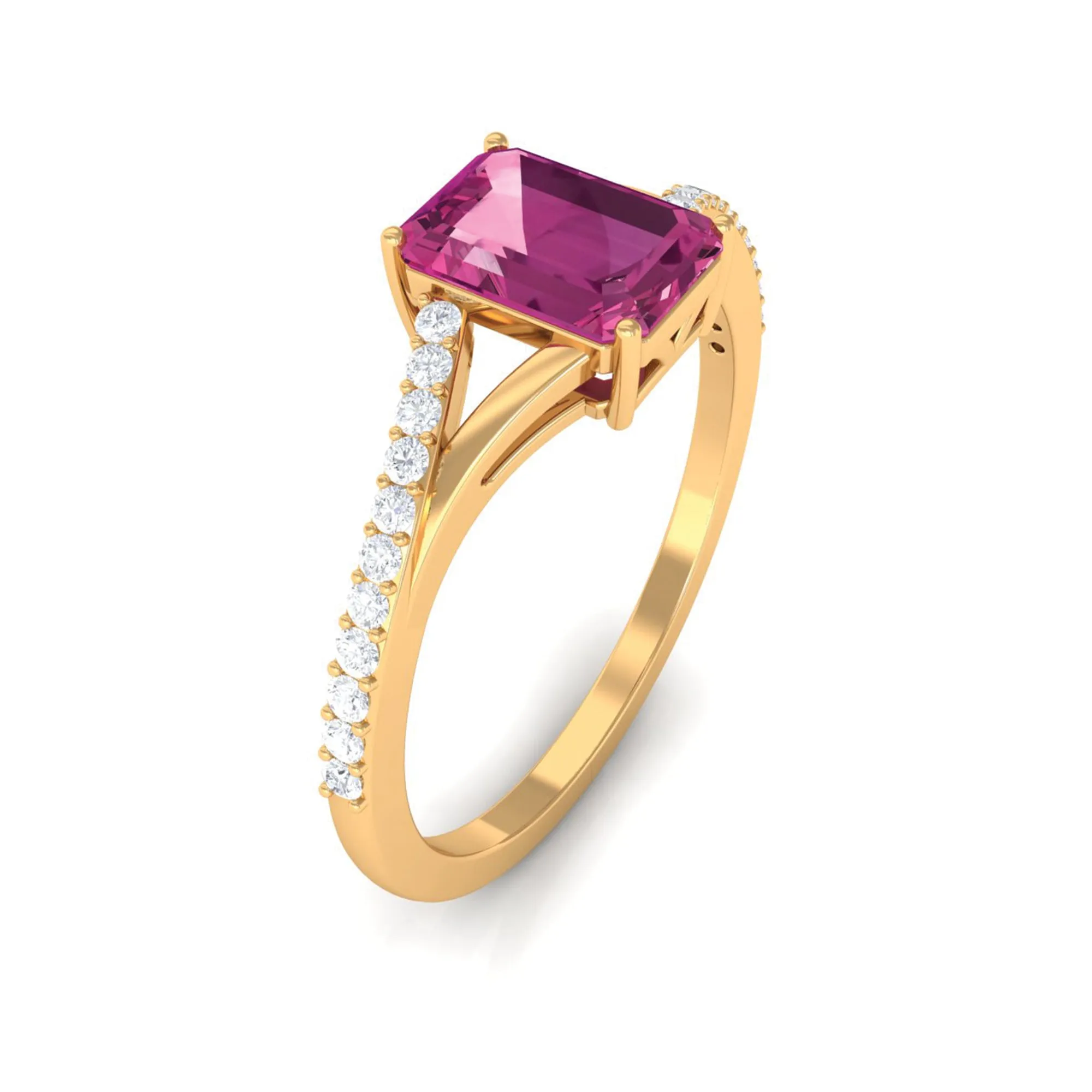 1.50 CT Natural Pink Tourmaline Solitaire Split Shank Ring with Diamond