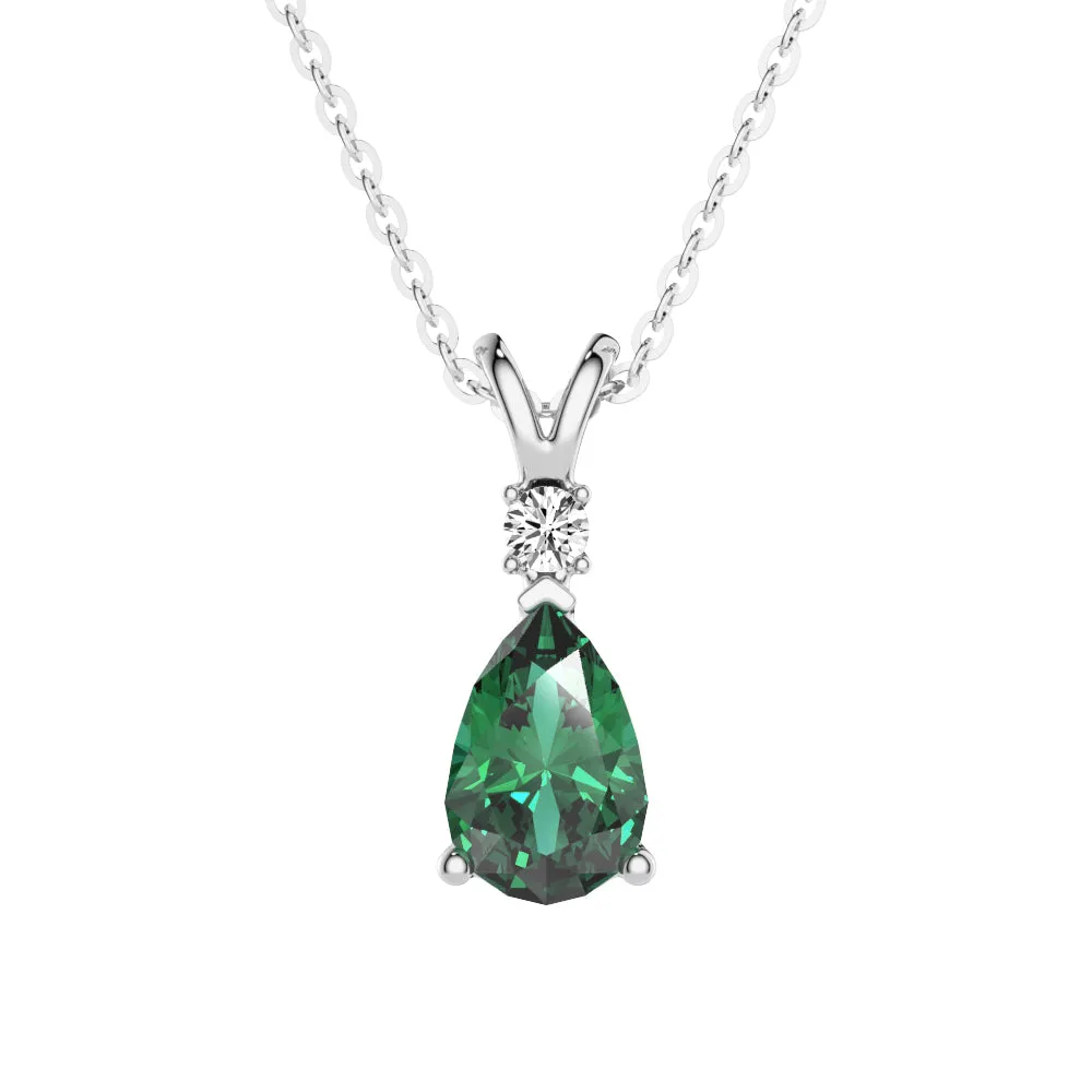 1.7 CT. Pear Shaped Emerald Solitaire Pendant with White Sapphire