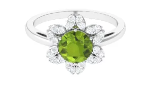 1.75 CT Real Peridot Flower Ring with Moissanite Halo