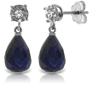 17.66 Carat 14K Solid White Gold Stud Earrings Diamond Sapphire