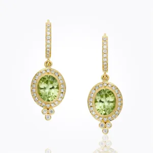 18K Classic pavé Halo Drop Earrings with peridot and diamond pavé