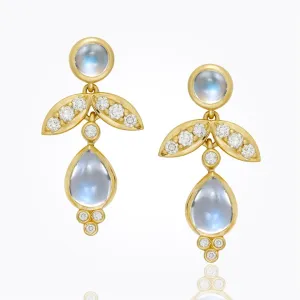 18K Foglia Drop Earrings with Royal Blue Moonstone and diamond