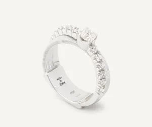 18K White Gold Double-Band Ring With Diamonds