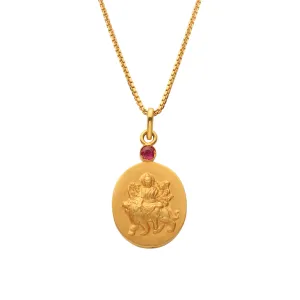 18kt gold Durga Istha Devata Pendant Necklace with Ruby Mount