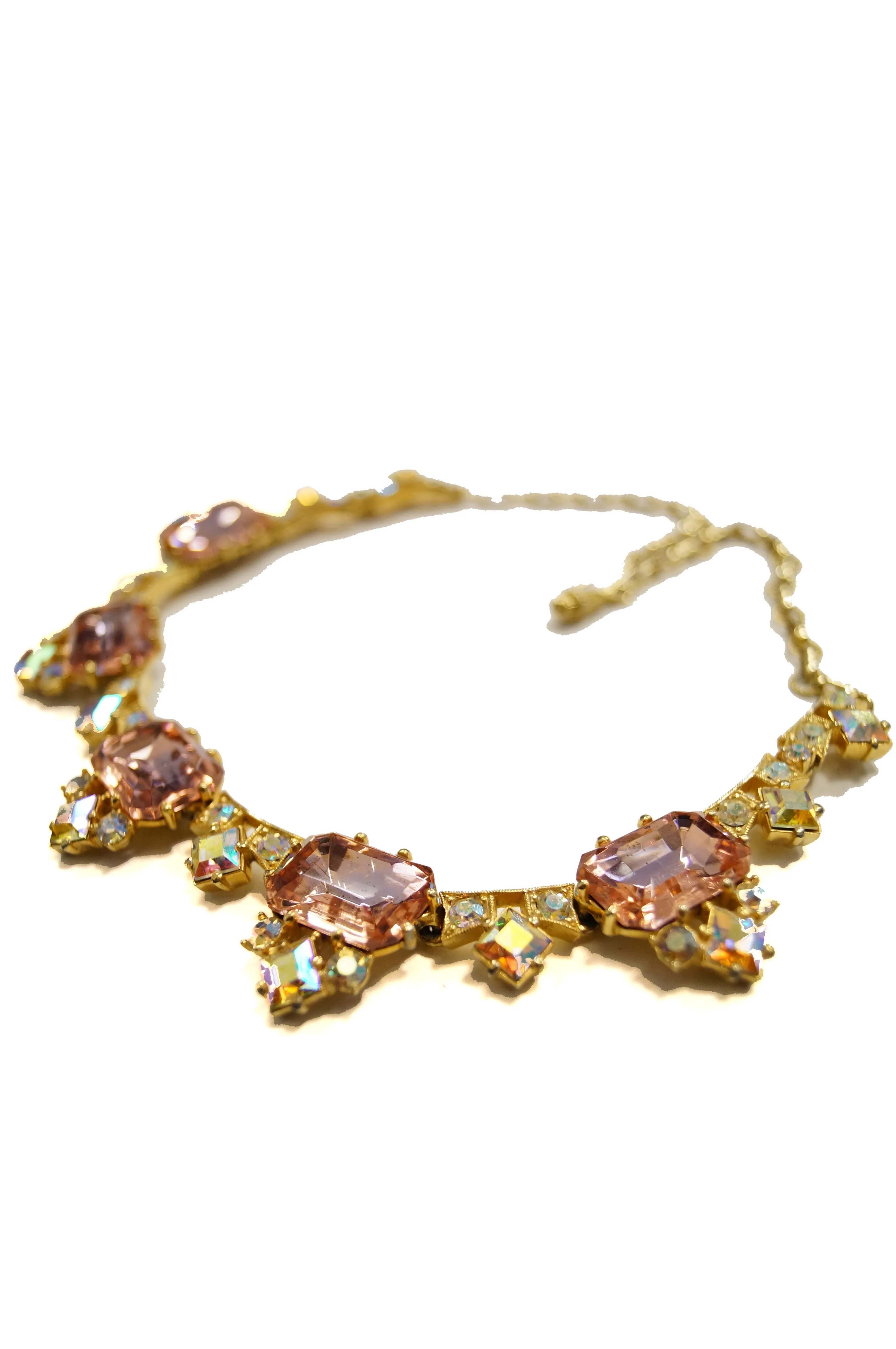 1960s Elsa Schiaparelli Iridescent Pink Rhinestone Necklace