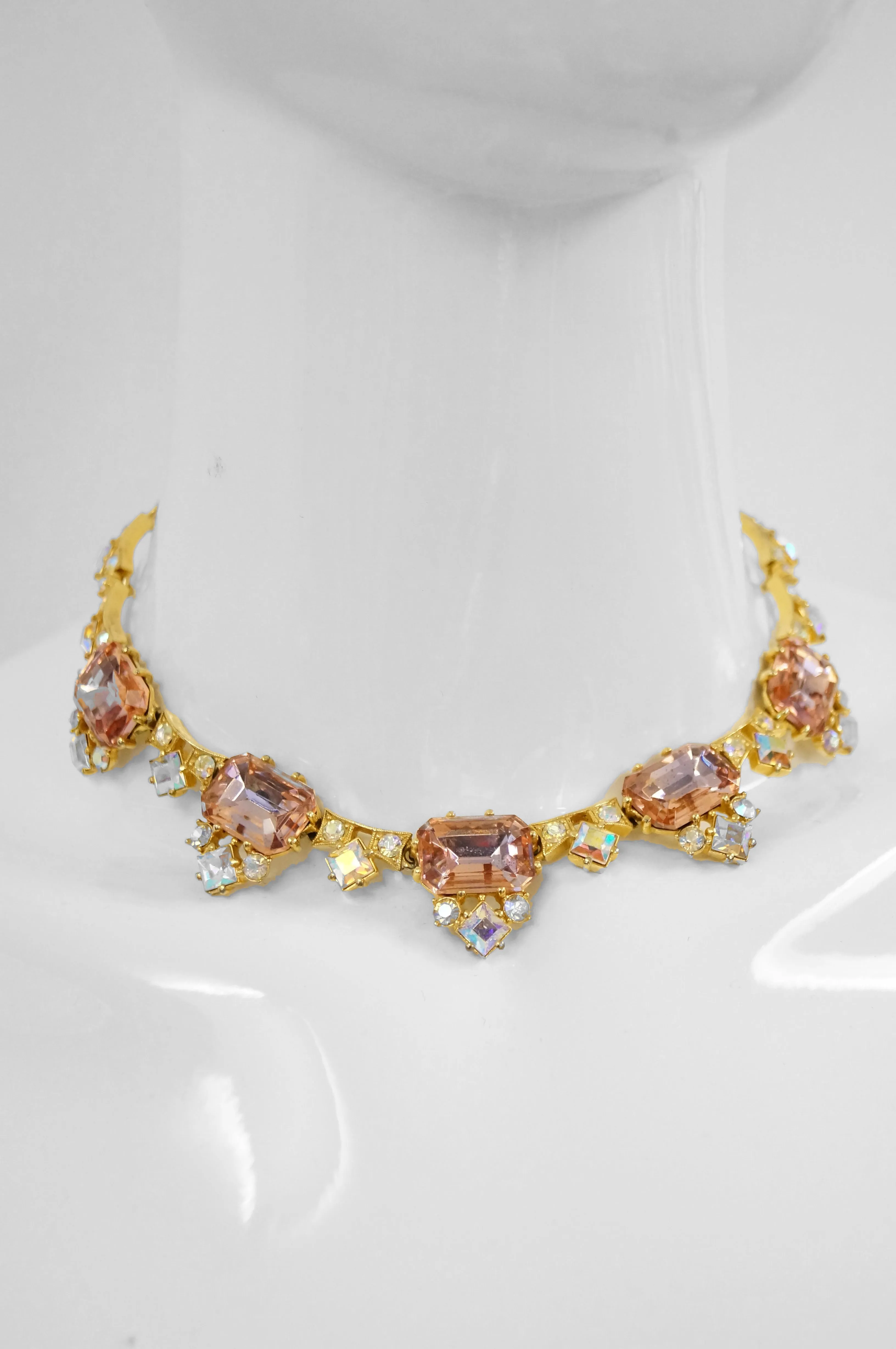 1960s Elsa Schiaparelli Iridescent Pink Rhinestone Necklace