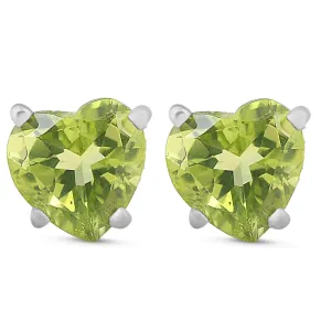 1ct Heart Shape Peridot Studs Solid 14K White Gold