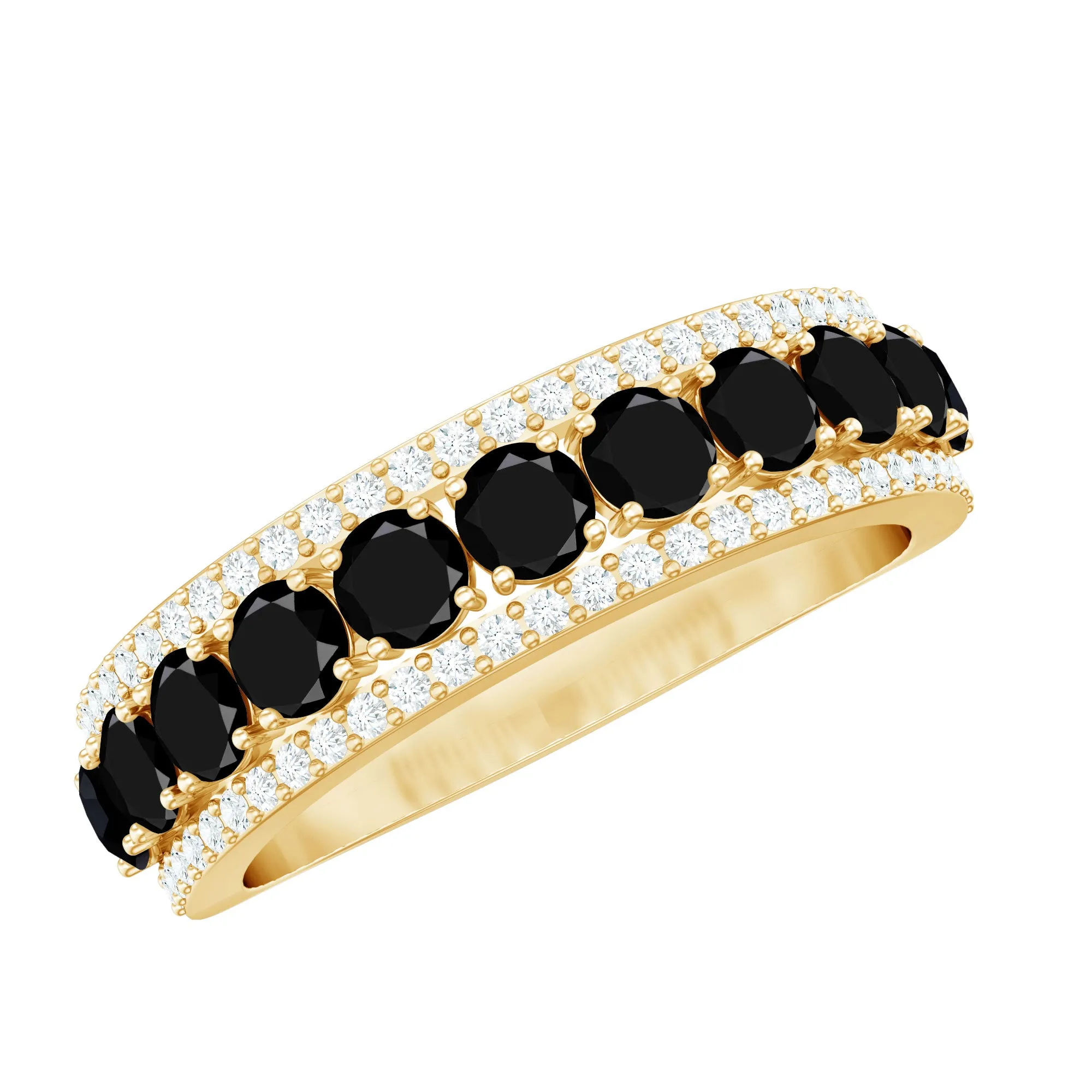 2 CT Created Black Diamond Anniversary Ring with White Diamond Accents