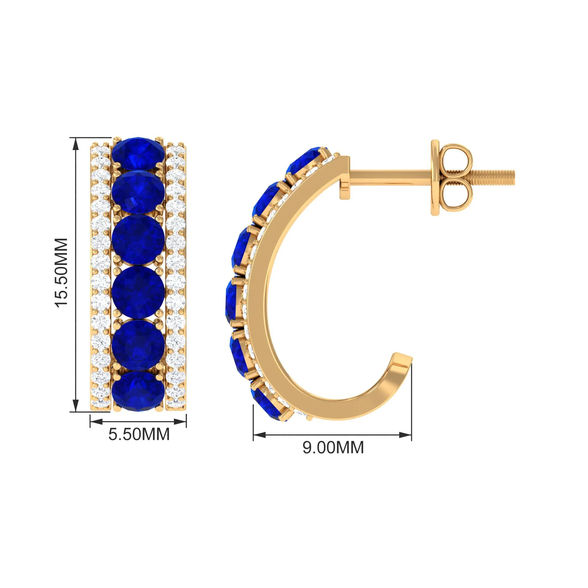 2 CT Created Blue Sapphire and Diamond J Hoop Earrings