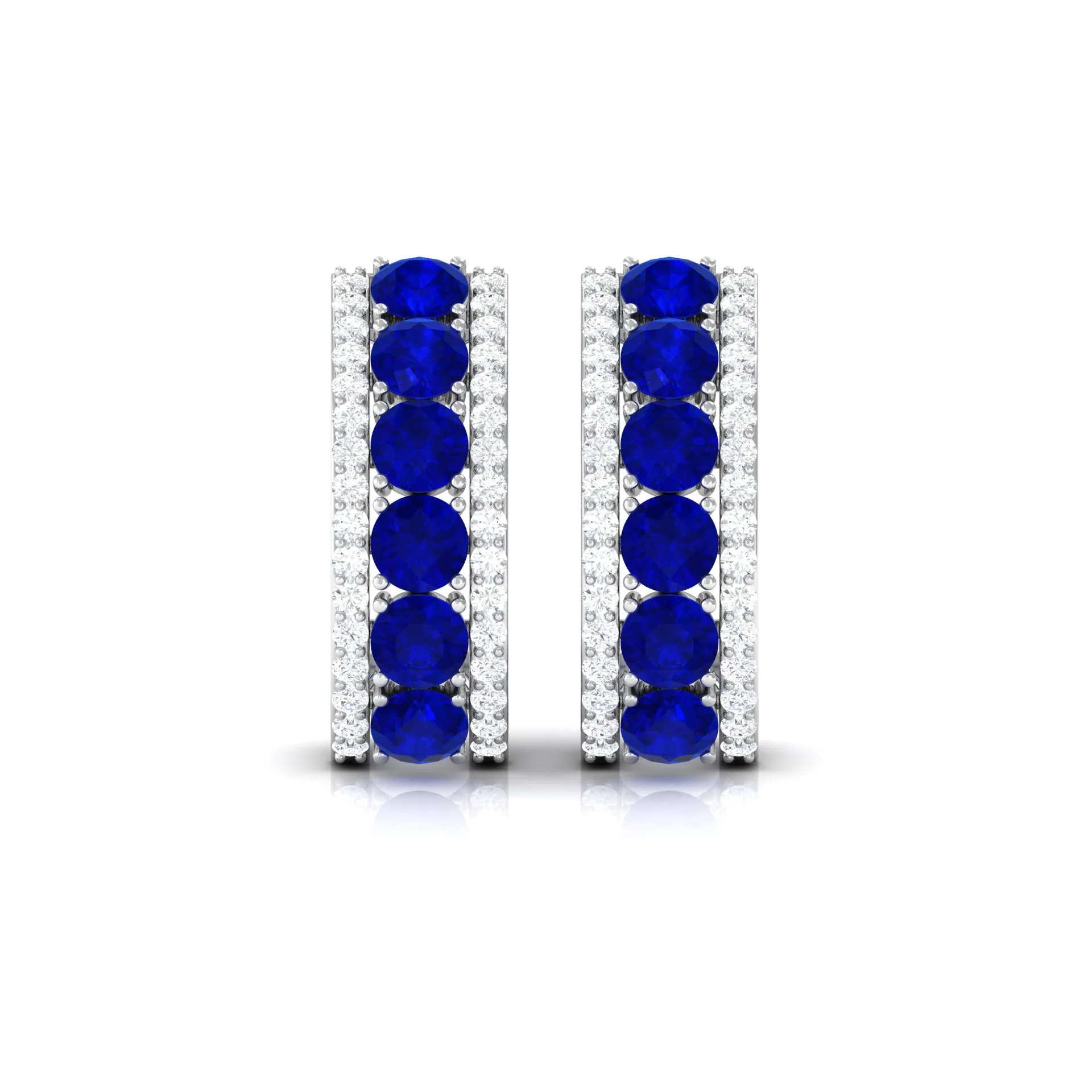 2 CT Created Blue Sapphire and Diamond J Hoop Earrings