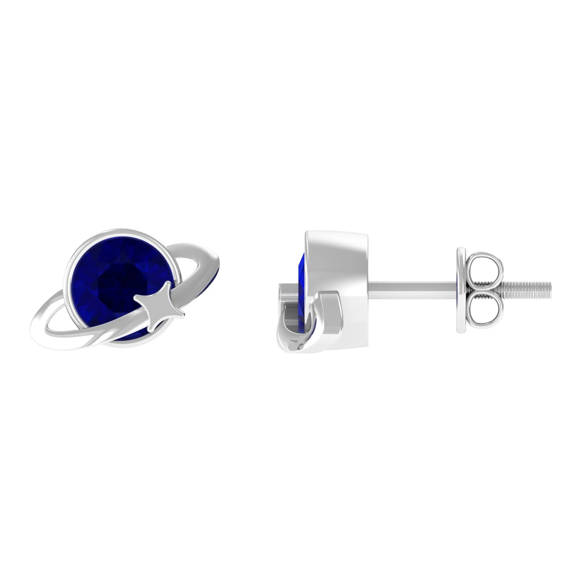 2 CT Solitaire Blue Sapphire Celestial Stud Earrings in Bezel Setting