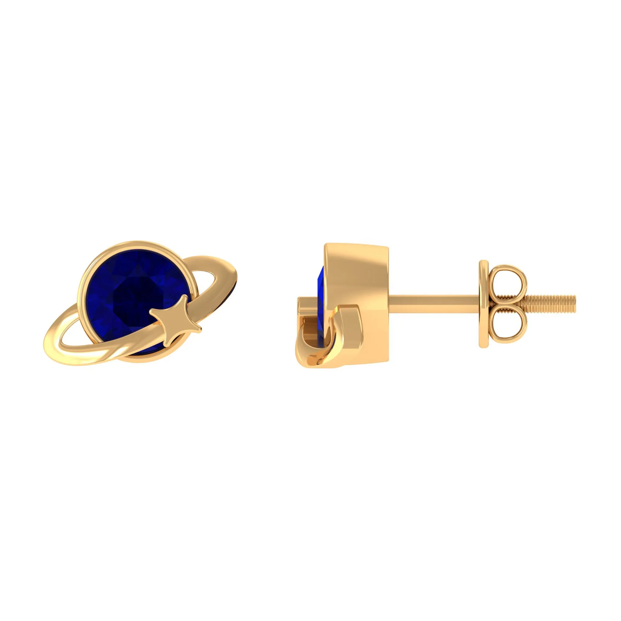 2 CT Solitaire Blue Sapphire Celestial Stud Earrings in Bezel Setting