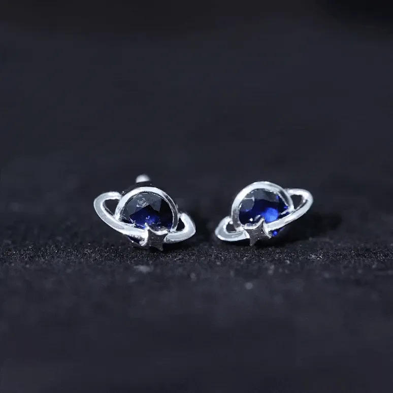 2 CT Solitaire Blue Sapphire Celestial Stud Earrings in Bezel Setting