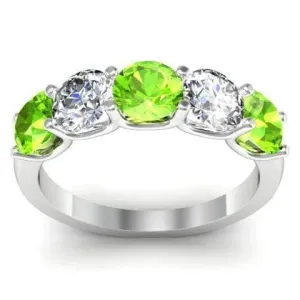 2.00cttw U Prong 5 Stone Diamond and Peridot Band