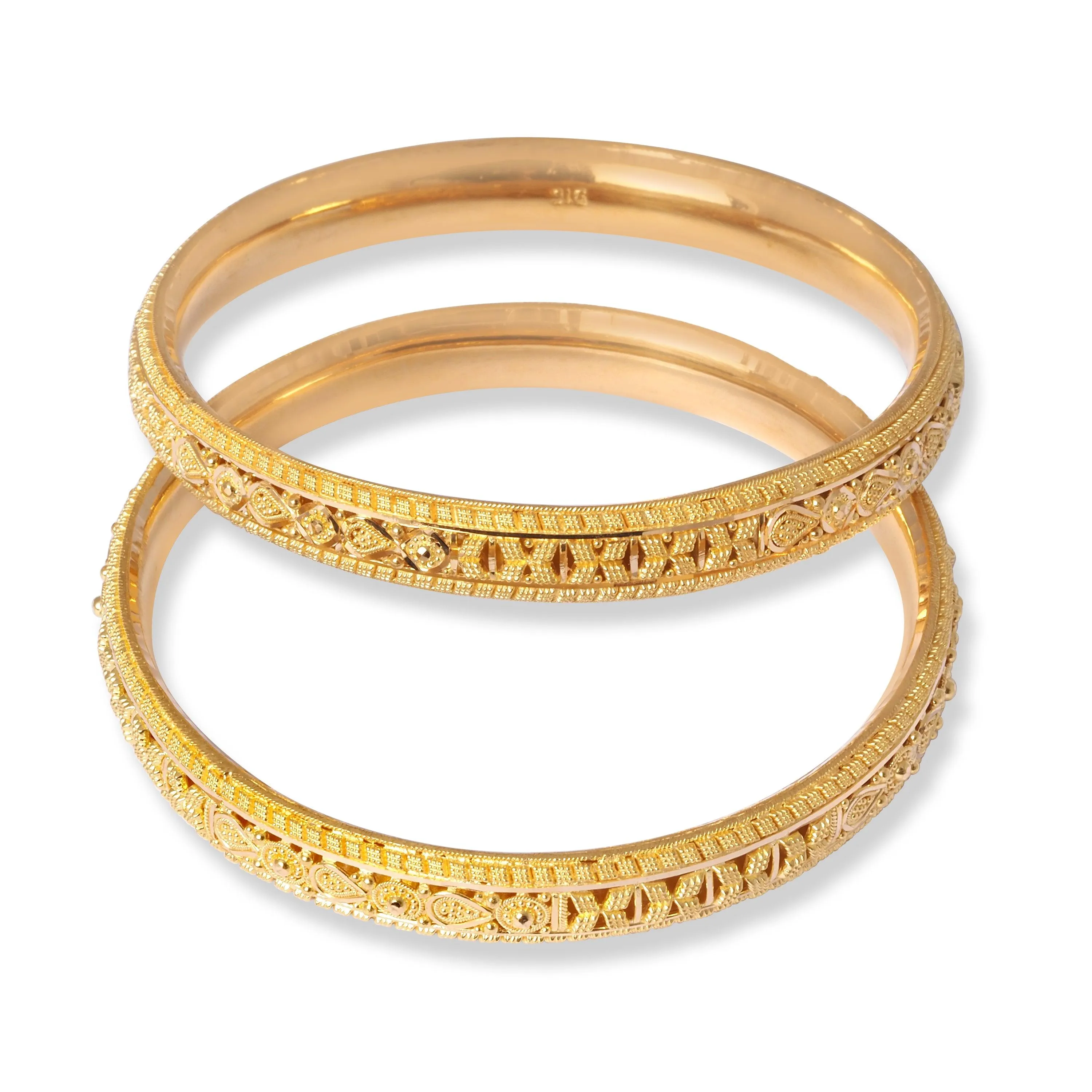 22ct Gold Pair of Bangles with Filigree Work & Comfort fit Finish B-8555