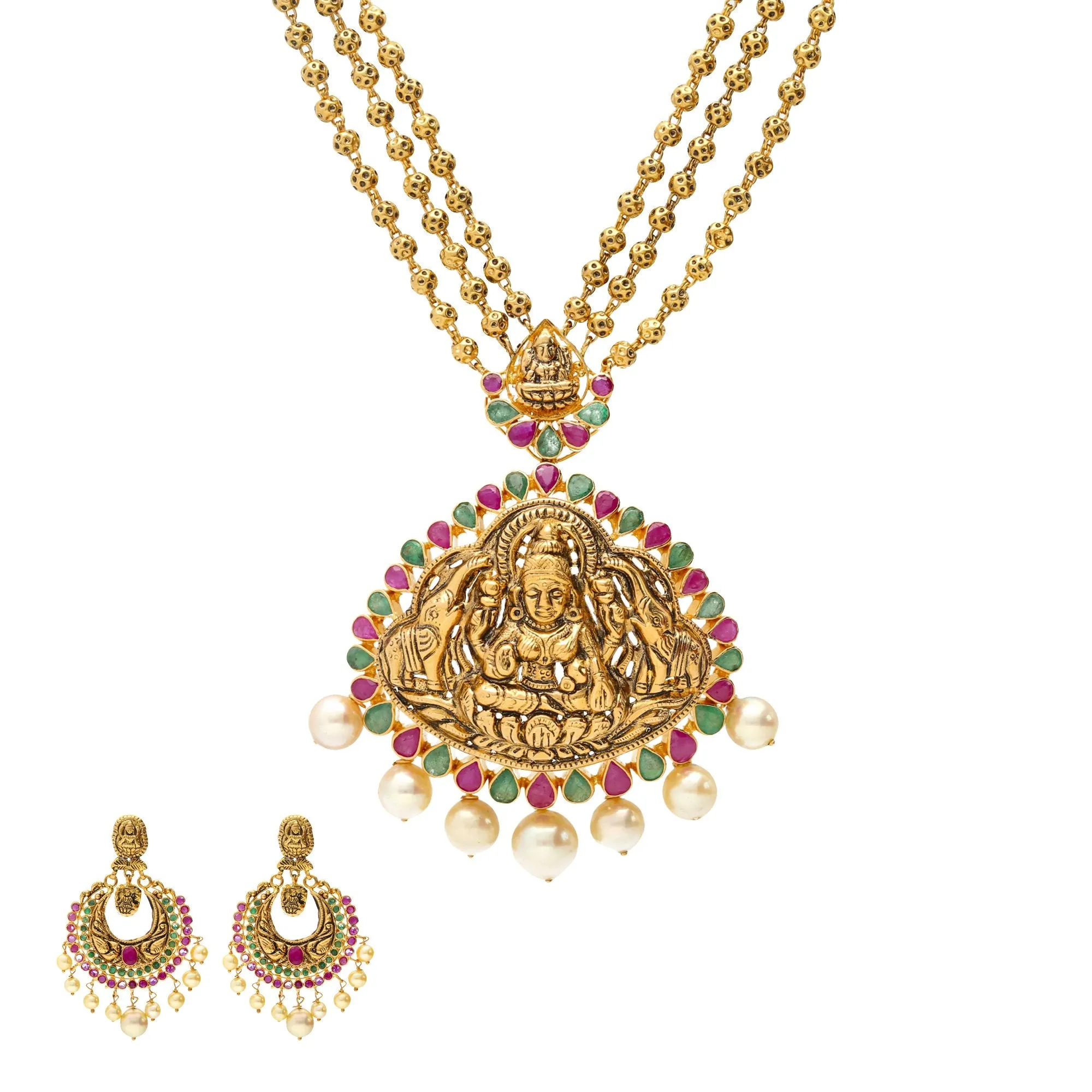 22K Gold & Gemstone Jeweled Temple Set