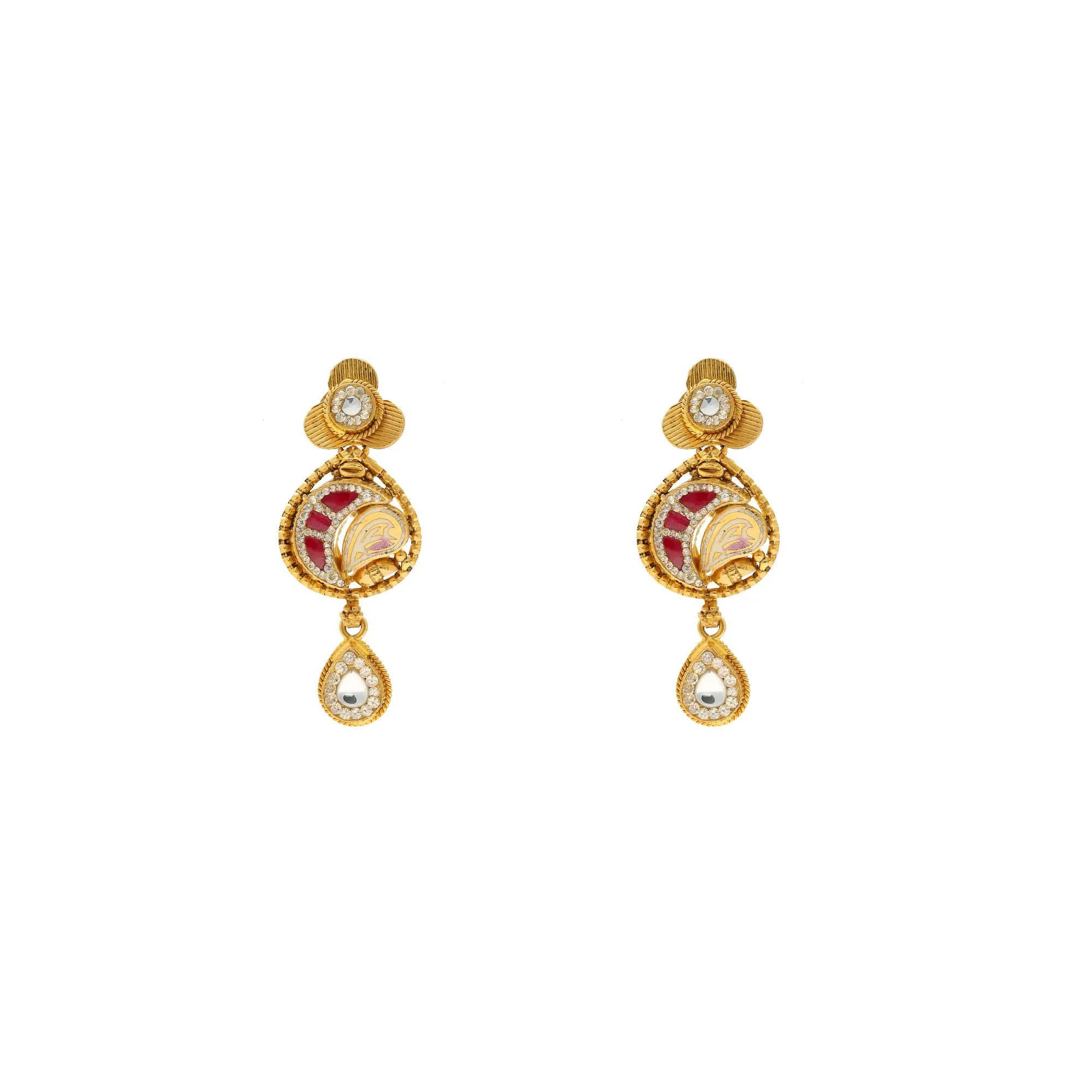 22K Yellow Gold Antique Necklace Set w/ Ruby & CZ (38.8gm)