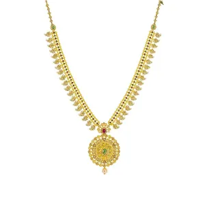 22K Yellow Gold Uncut Diamond Mango Necklace W/ 9.59ct Uncut Diamonds, Emeralds, Rubies & Drop Pearl