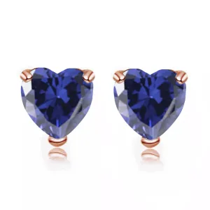 24k Rose Gold Plated 1/2 Carat Heart Created Blue Sapphire Stud Earrings