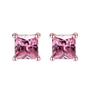 24k Rose Gold Plated 2 Cttw Pink Sapphire Princess Cut Stud Earrings