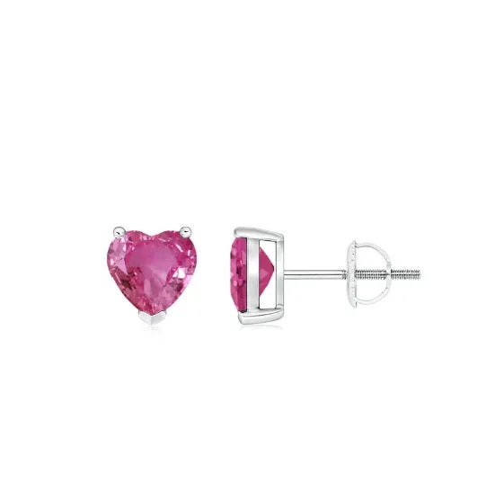 24k White Gold Plated 2 Cttw Pink Sapphire Heart Stud Earrings