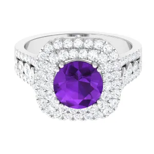 3 CT Amethyst Double Halo Engagement Ring with Moissanite