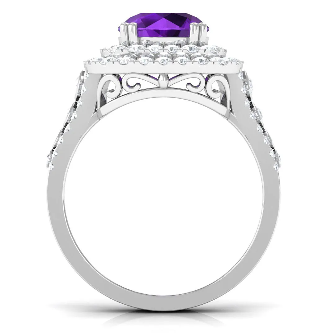 3 CT Amethyst Double Halo Engagement Ring with Moissanite