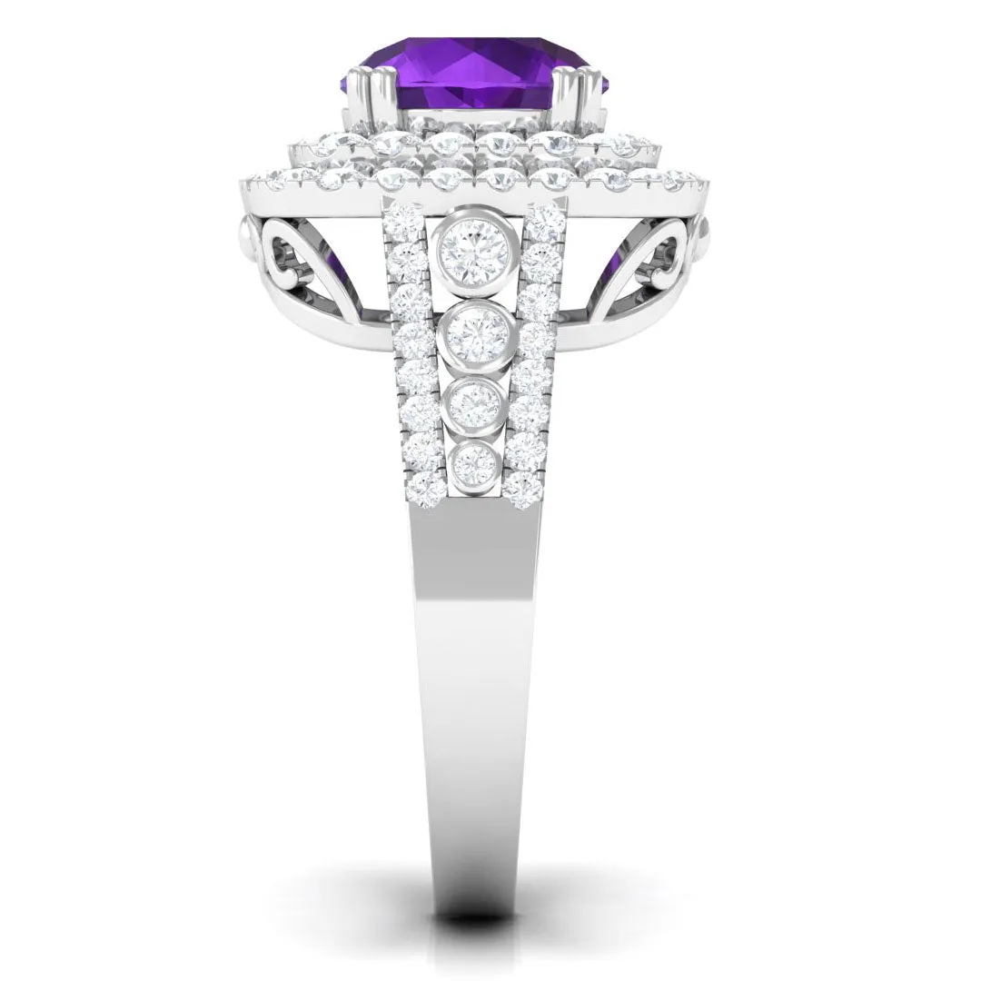 3 CT Amethyst Double Halo Engagement Ring with Moissanite